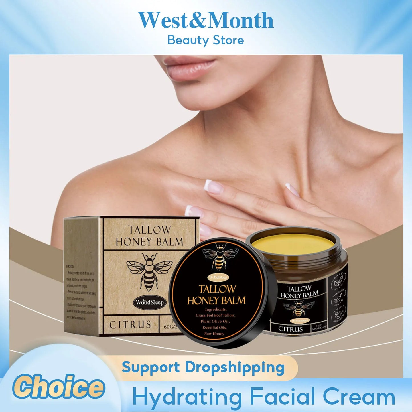 Tallow Honey Facial Balm Reduce Redness Repair Soothing Nourishing Moisturizer Improve Dryness Rough Oil Control Beauty Products Tri Light Beauty