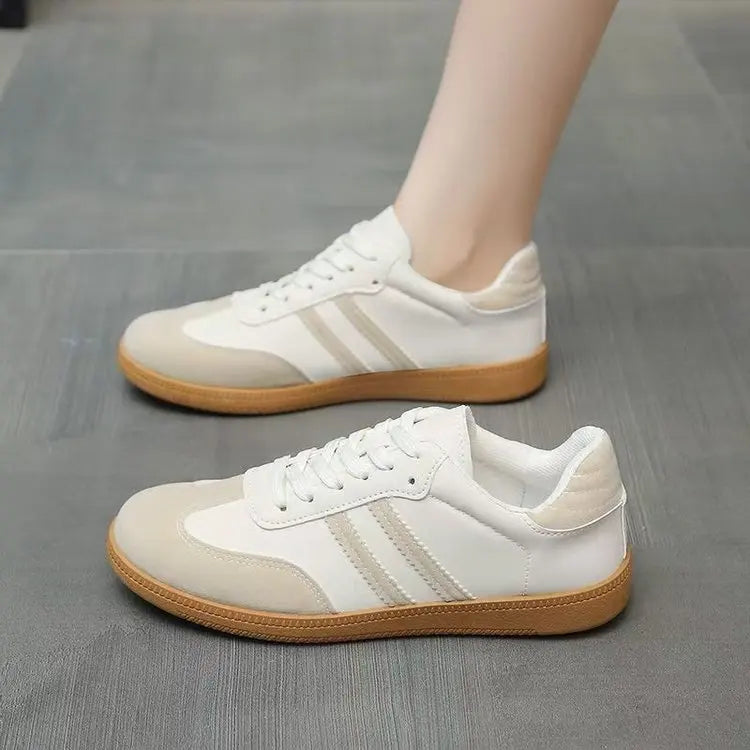 2025 Winter Women's White Platform Sneakers - Breathable Mesh Striped Casual Shoes Comfortable Flat Shoes Pi-Mart