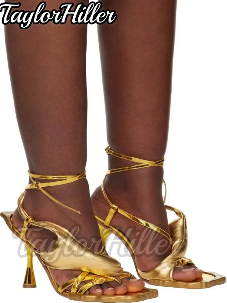 Punk Style Rivets Flower Heeled Sandals Open Toe Mixed Color High Heels Women Luxury Designer Summer Spike Heel Shoes Y2K Shoe LadyShow.Store