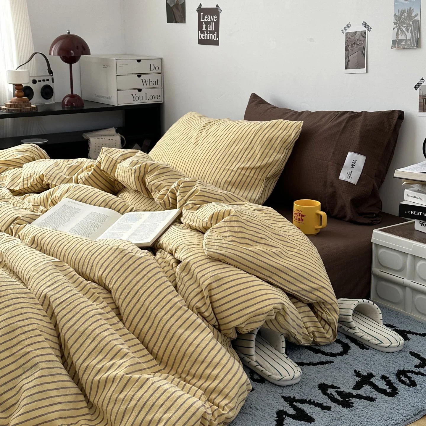 Stripe Bedding Comforter Set with Pillowcase bed sheet Single Full Size Bed Linen Duvet Cover Set Queen/King Double Single Bed LadyShow.Store
