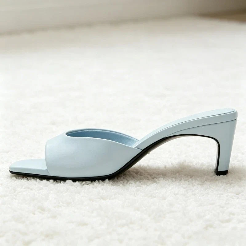 Soft Leather PU Mule Sandals Women Fashion Square Toe Design Slingback Heels for Ladies Elegant Commuting Office Slide Sandals LadyShow.Store