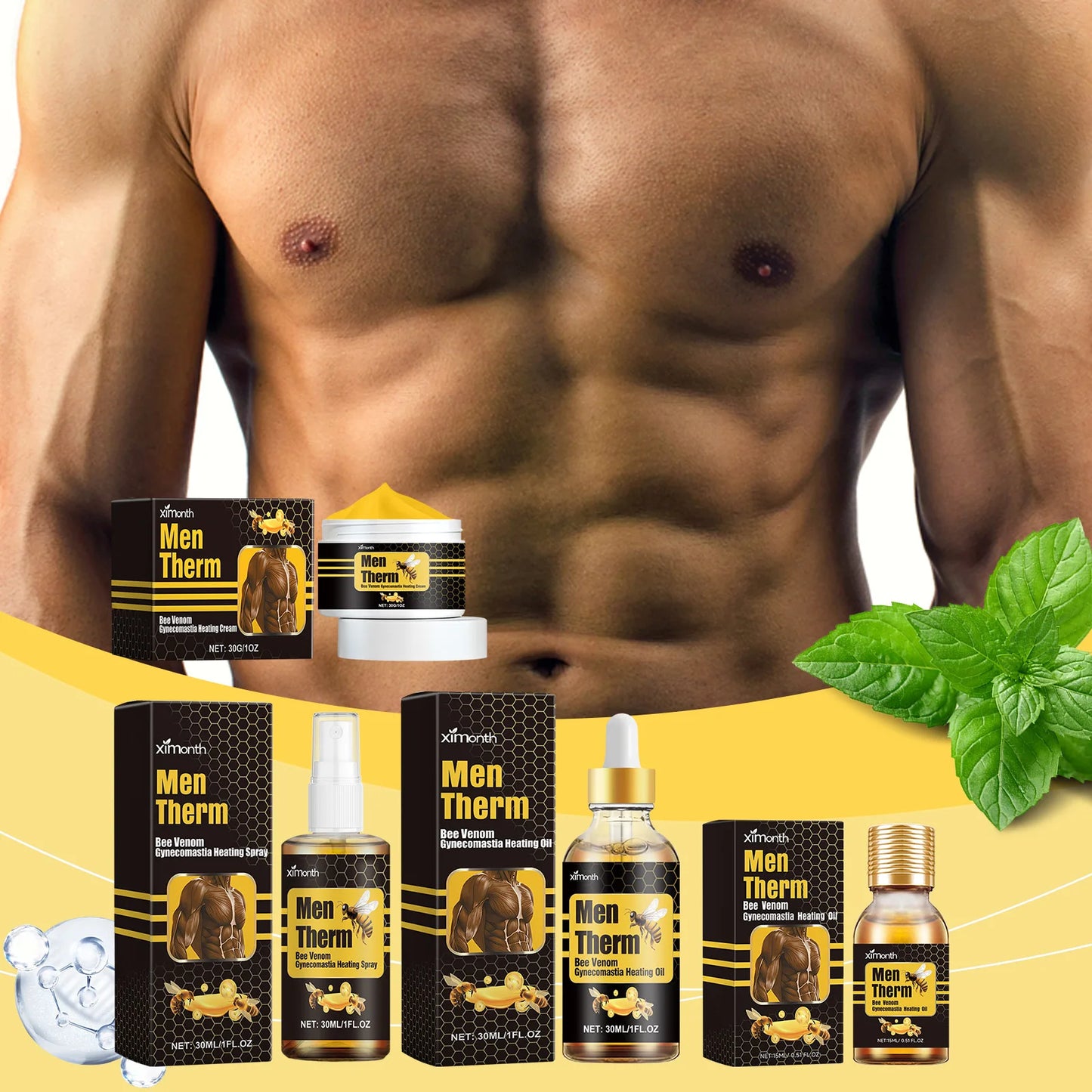 15ml Men's Bee Male Breast Warming Oil Chest Firming Massage Serum Chest Firming Oil Skin Care Pi-Mart