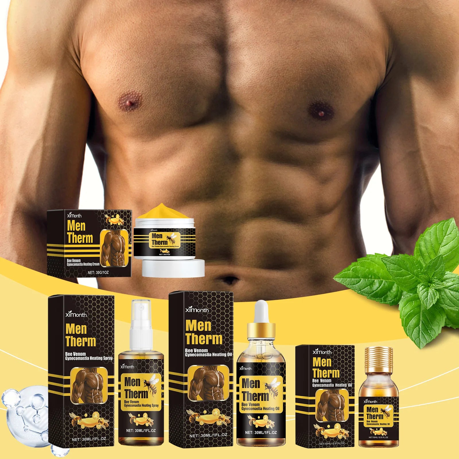 15ml Men's Bee Male Breast Warming Oil Chest Firming Massage Serum Chest Firming Oil Skin Care Pi-Mart
