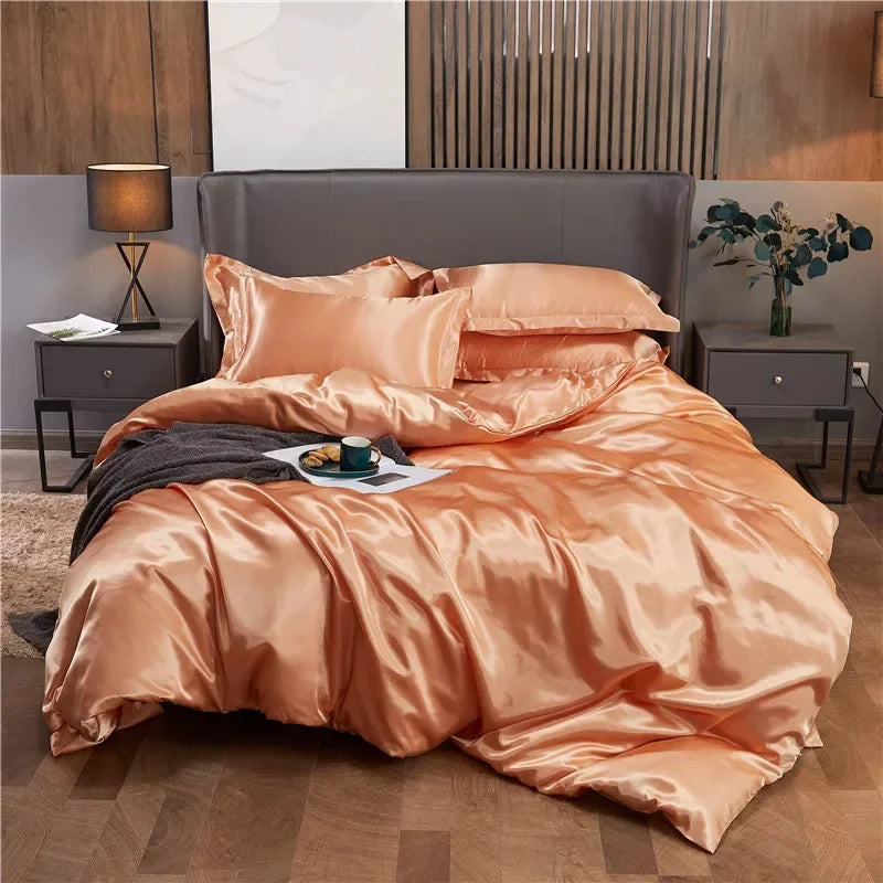 Luxury Rayon Satin Duvet Cover Queen High Quality King Size Smooth Quilt Cover Solid High End Single Double Comforter Cover Pi-Mart