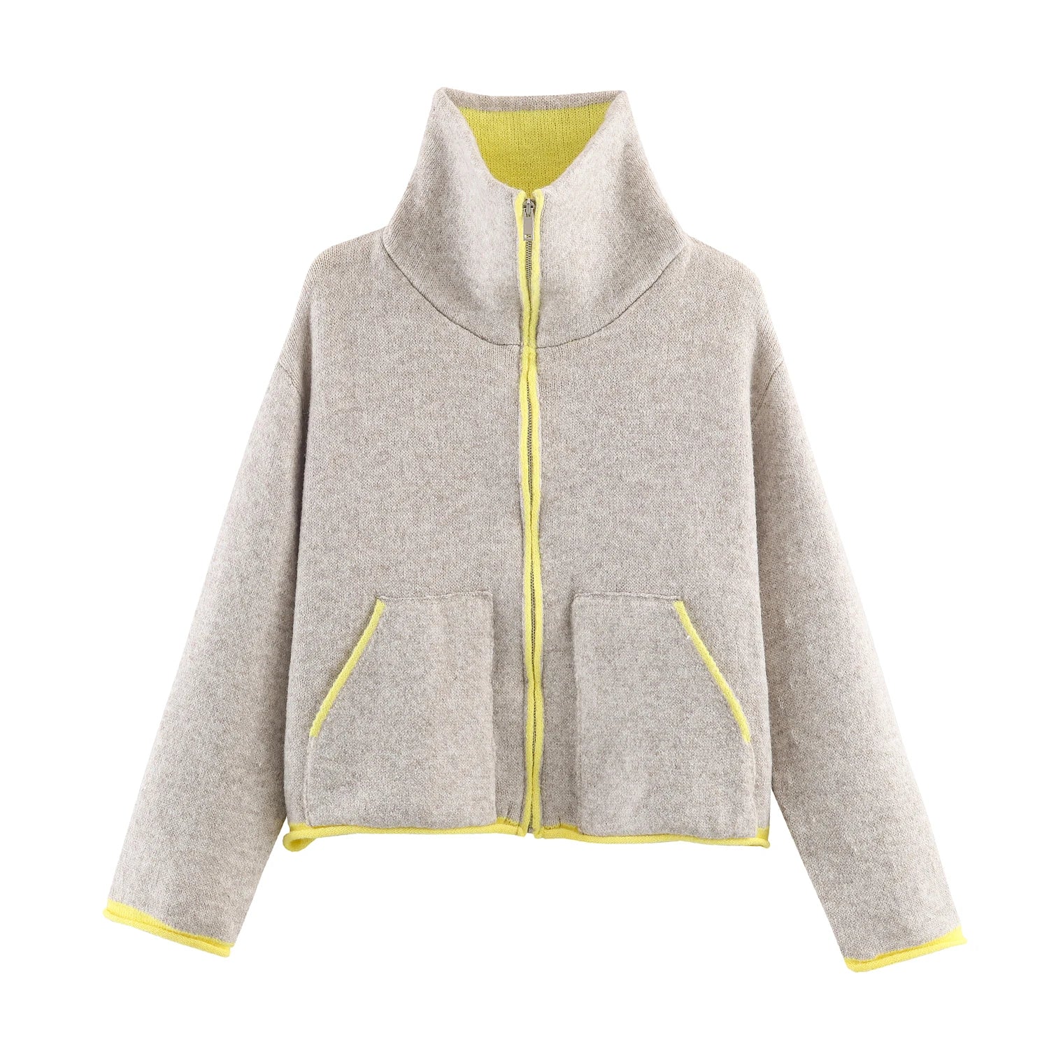 2025 Winter New Product Women's Lazy Style Loose Contrasting Color Decorative Layer Knitted Pilot Jacket Coat LadyShow.Store