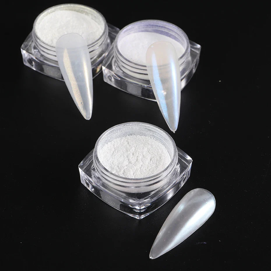 Moonlight Pearl White Nails Glitter Dust Chrome Aurora White Rubbing on Powder Shell Mirror Pigment Nail Art Supplies Decoration Tri Light Beauty