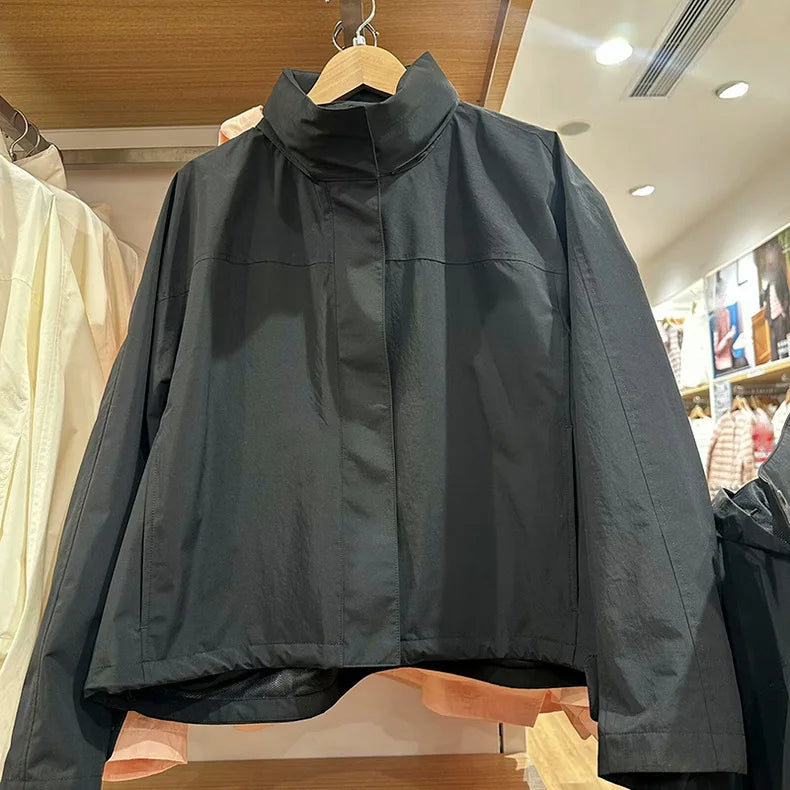 2026 Autumn Women Windproof Jacket Coat Fashion Hooded Stand Collar Thin Jacket Femme Casaco Abrigo Streetwear LadyShow.Store