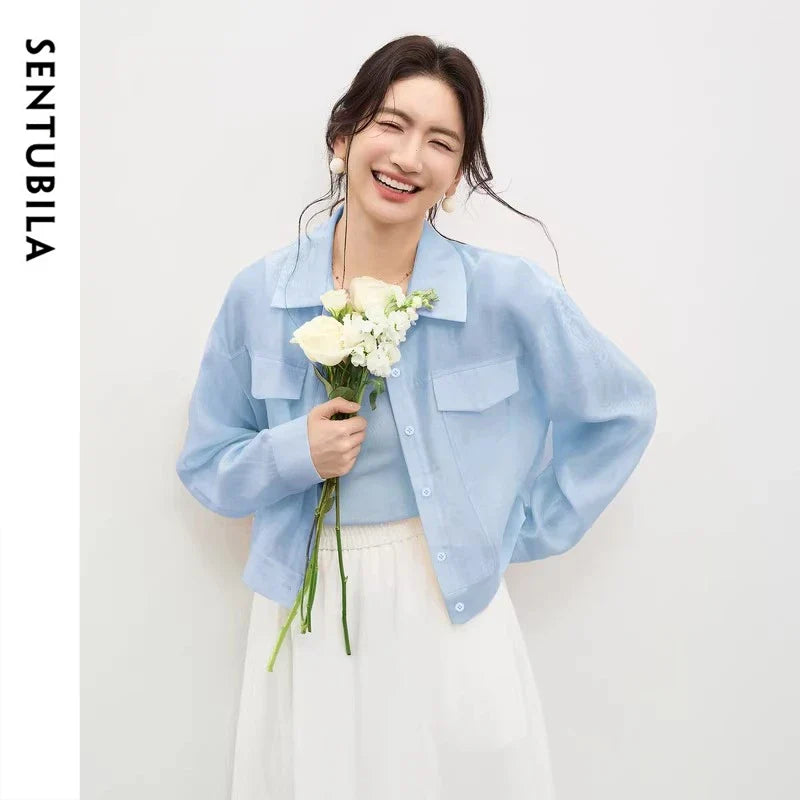 SENTUBILA Lyocell Shirt Women Sun Protection See-Through Tops 2026 Spring Summer Short Shirt Jacket Woman Shackets Q61WF6012 LadyShow.Store