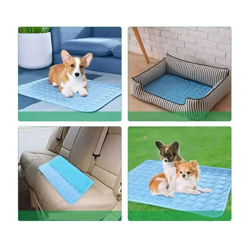 Summer Pet Ice Pad Cool Sleeping Mat Breathable Ice Silk Washable Pet Bed Durable Dog Cat Cushion Pet Supplies for Home Outdoor Pi-Mart
