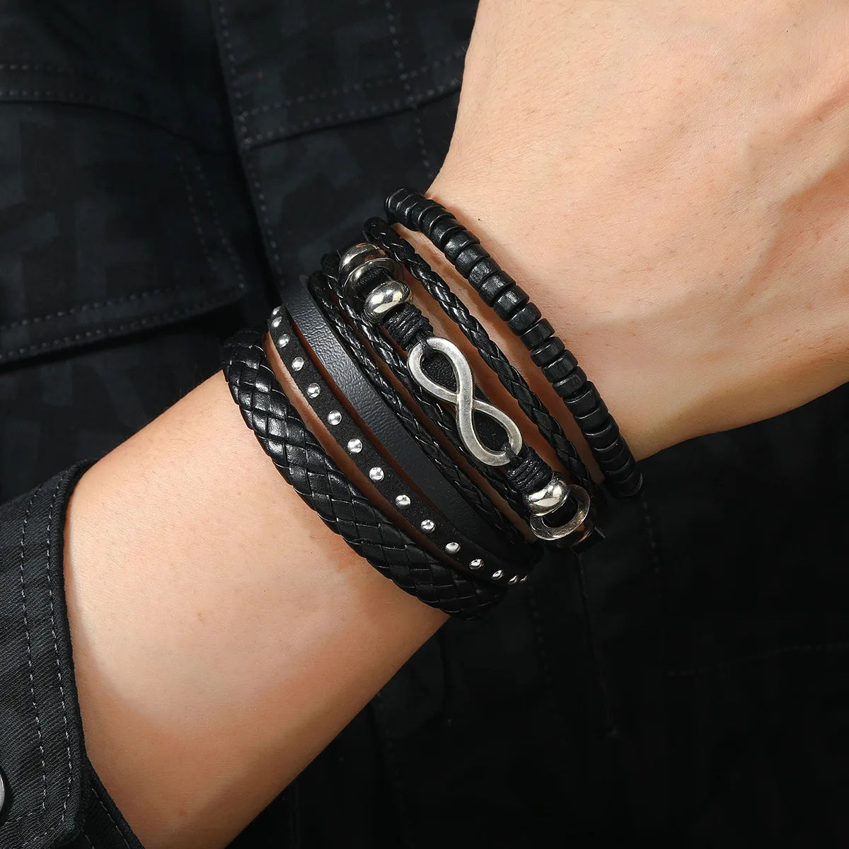 6/4PCS 3Style PU Wodeen Braided Wrap Leather Bracelet for Men Vintage Life Wood Beads Fashion Male Armband Pi-Mart