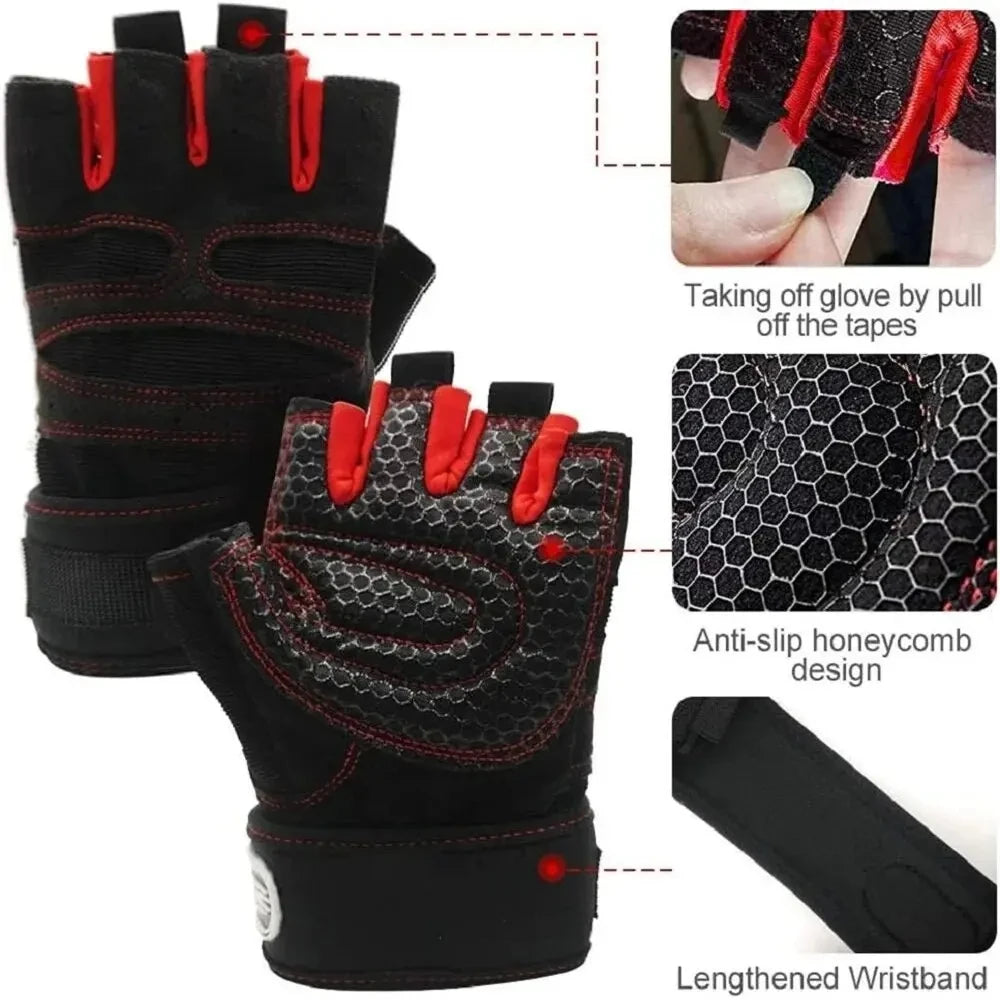 Gym Gloves for Men Women Fitness Weight Lifting Wristband Gloves Body Building Training Sports Exercise Cycling Glove Shockproof Pi-Mart