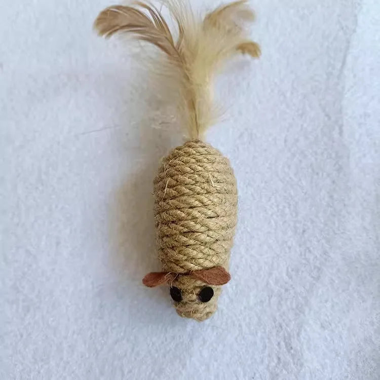 1-5pcs Sisal False Mouse Cat Toy Bite Resistance Stuffed Toy Interactive Cat Toy Simulation Mice Kitten Self-Playing Plush Toys Pi-Mart