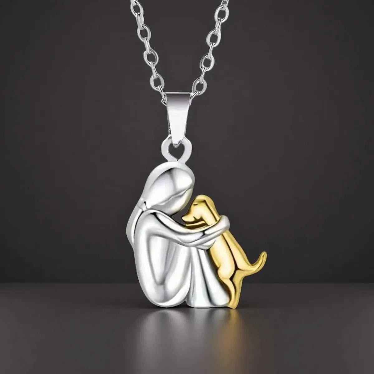 Girl Dog Pendant Necklaces, Stainless Steel Necklace Women, Minimalism Style Jewelry Accessories Chain Pi-Mart