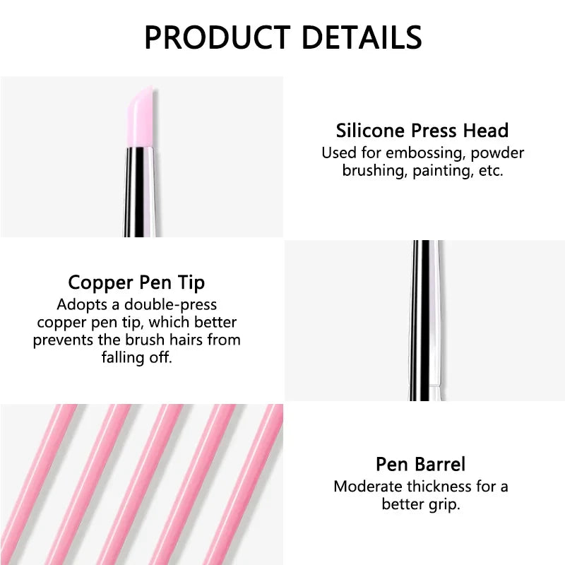 5Pcs/set Silicone Nail Brush UV Gel Polish Tip 3D Image DIY Dotting Polish Brushes Pen Professional DIY Manicure Tools Tri Light Beauty