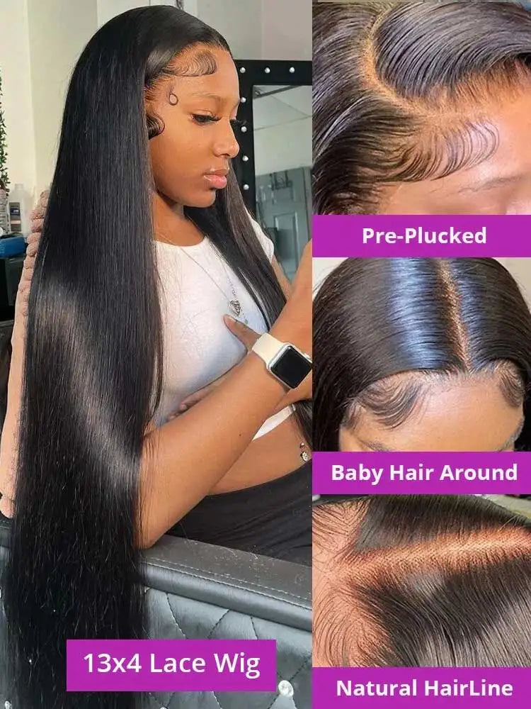 250 Density 13x6 HD Bone Straight Lace Front Wigs Human Hair Brazilian 40 42 Inch Glueless Lace Frontal Human Hair Wigs For Wome LadyShow.Store