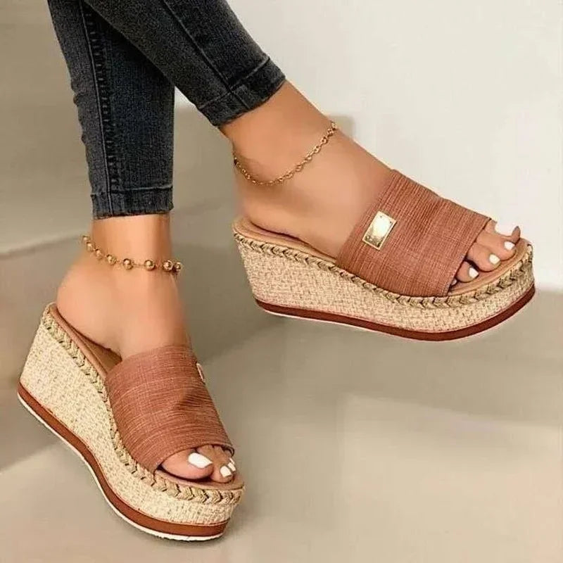 Womens High Heel Sandals Ladies Thick Bottom Casual Slippers Summer New Wedges Sandals Female Shoes Women Platform Mules Slipper LadyShow.Store