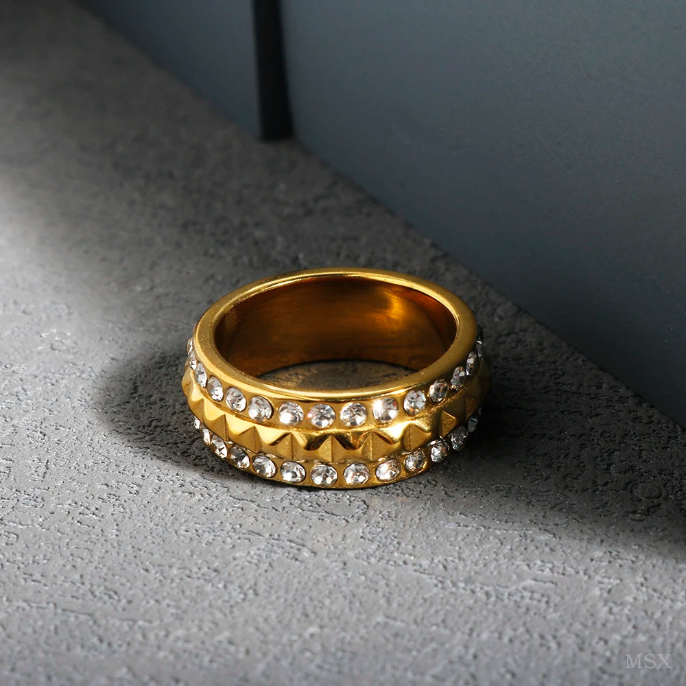 Stainless Steel Ring for Women Inlaid Zircon Rings Waterproof Romantic Fashion Jewelry Pi-Mart