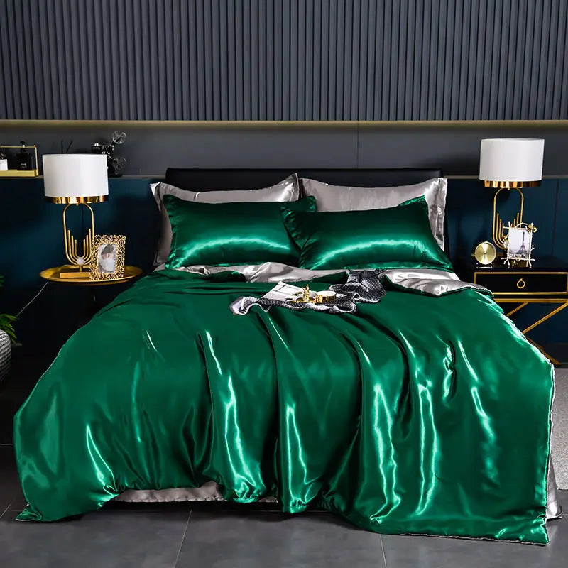 Luxury 100% Silk Bedding Set with Duvet Cover Set Double King Queen Size Bedding Cover Kit 4pcs Bed Cover Bed Linen Sets Pi-Mart