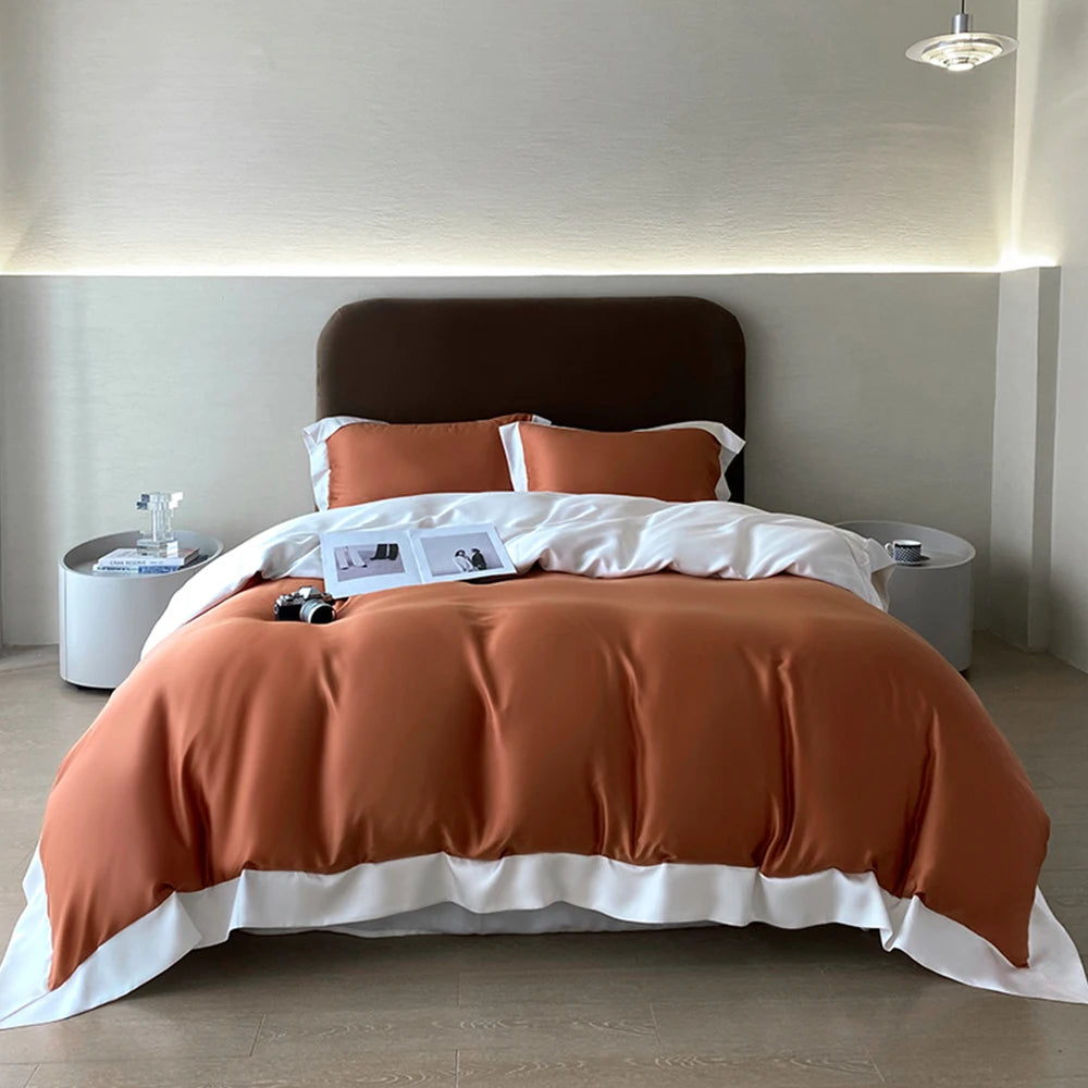 Liv-Esthete Top Grade 100% Silk Duvet Cover Set Queen King Yellow White Bedding Set Flat Sheet Beauty Pillowcase Bed Linen Pi-Mart