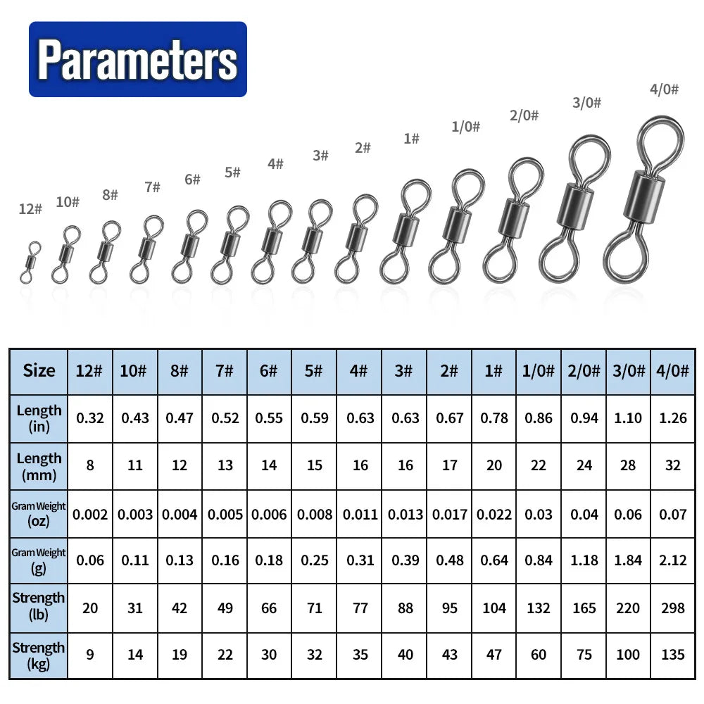 50pcs Fishing Swivels Rolling Swivels Solid Stainless Steel Rings Fishhooks Lure Connector for Fishing Accessories Pi-Mart