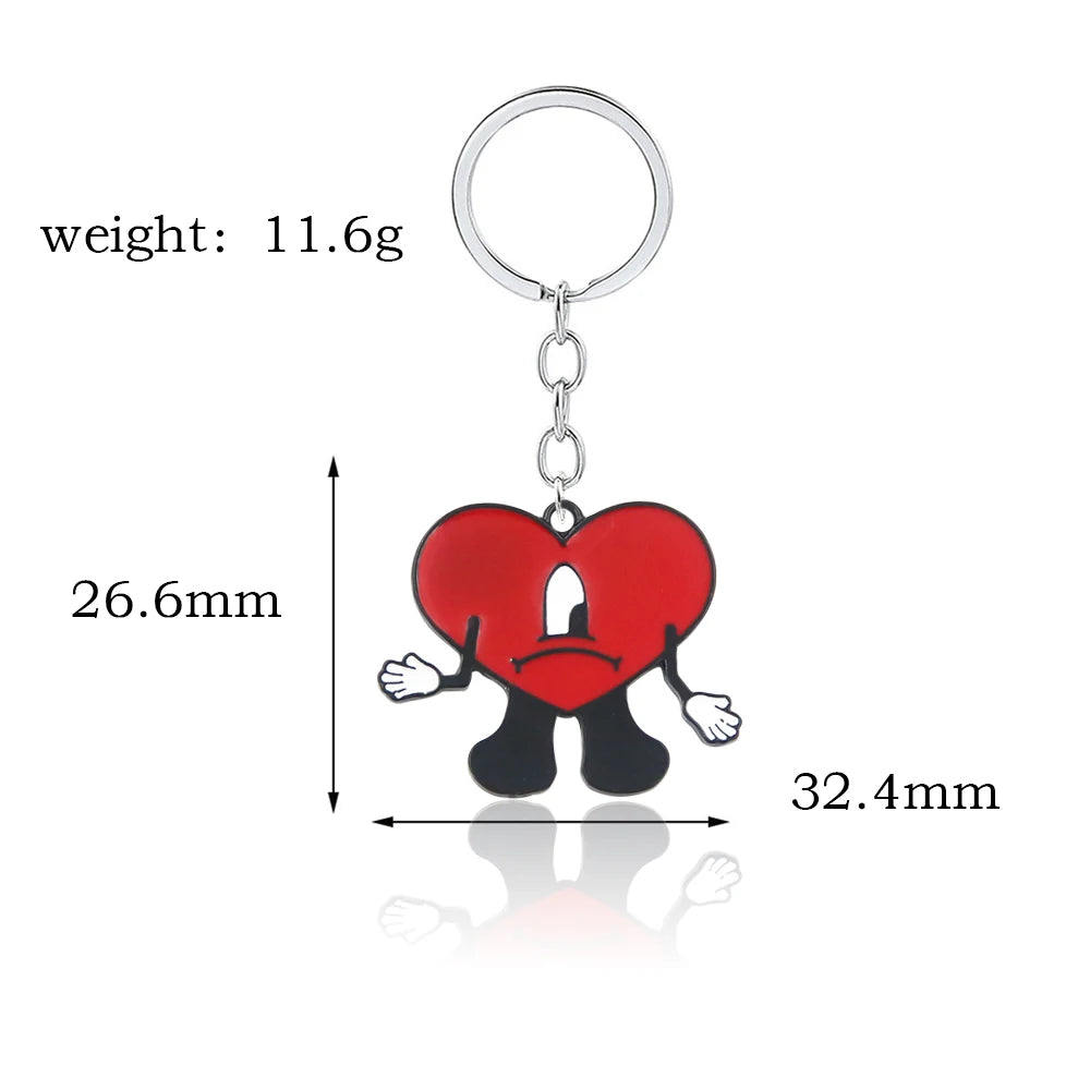 Cute Rabbit Bad Bunny Keychain Fashion Heart Pendant Keyring For Women Men Jewelry Gift Pi-Mart