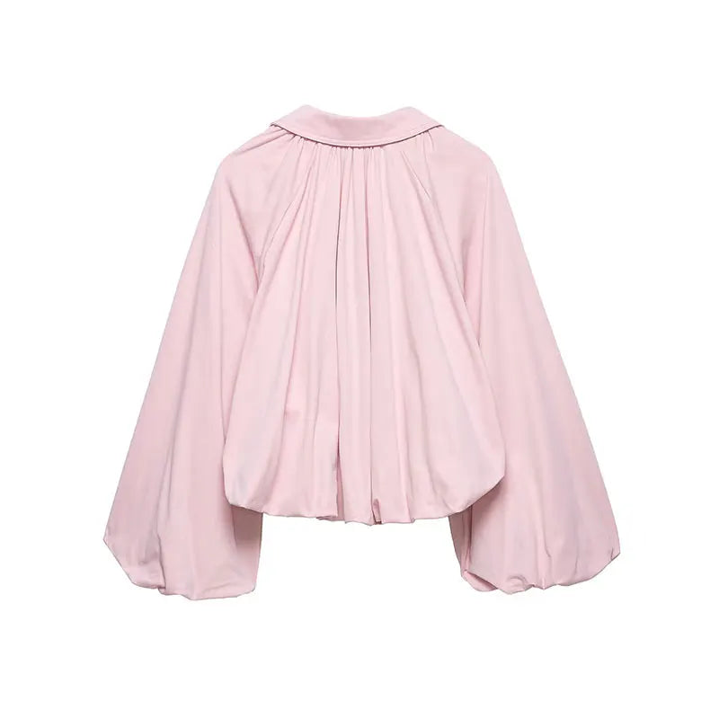 NLZGMSJ Women Bomber Jacket 2026 Spring Ball Sleeve Folds Zipper Loose Coat Female Casual Oversize Top Y2K LadyShow.Store