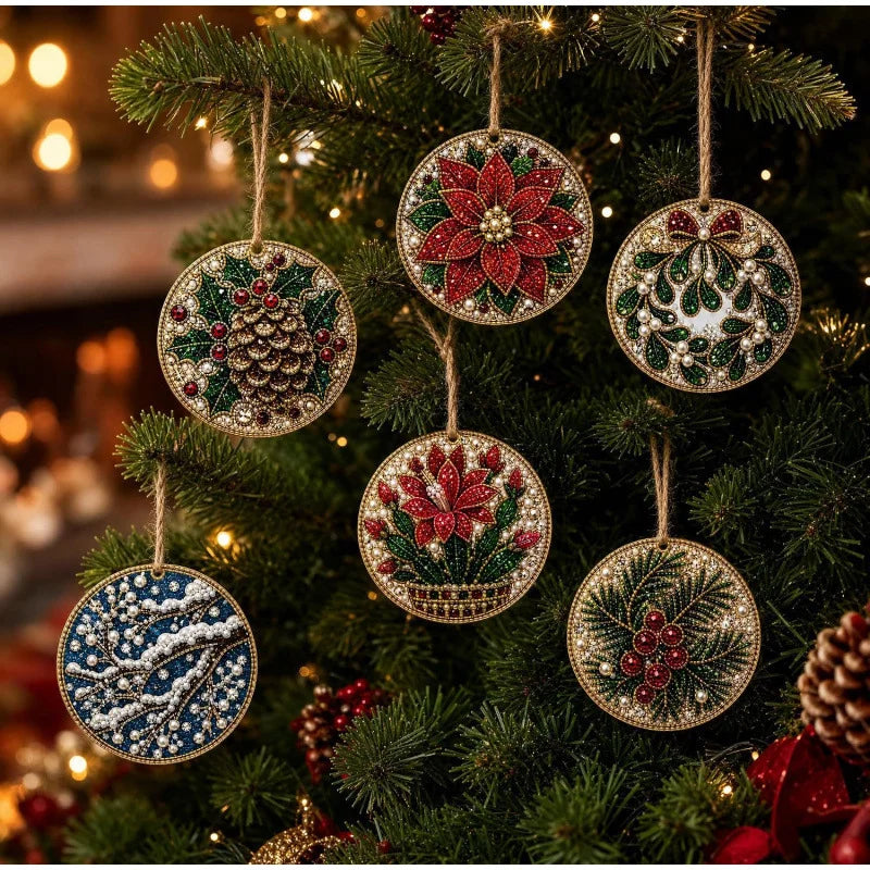 Christmas Diamond Painting Kit DIy Christmas Wooden Ornaments Xmas Snowman Reindeer Hanging Decor Relaxing Project Holiday Gifts Pi-Mart