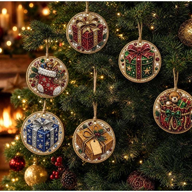Christmas Diamond Painting Kit DIy Christmas Wooden Ornaments Xmas Snowman Reindeer Hanging Decor Relaxing Project Holiday Gifts Pi-Mart