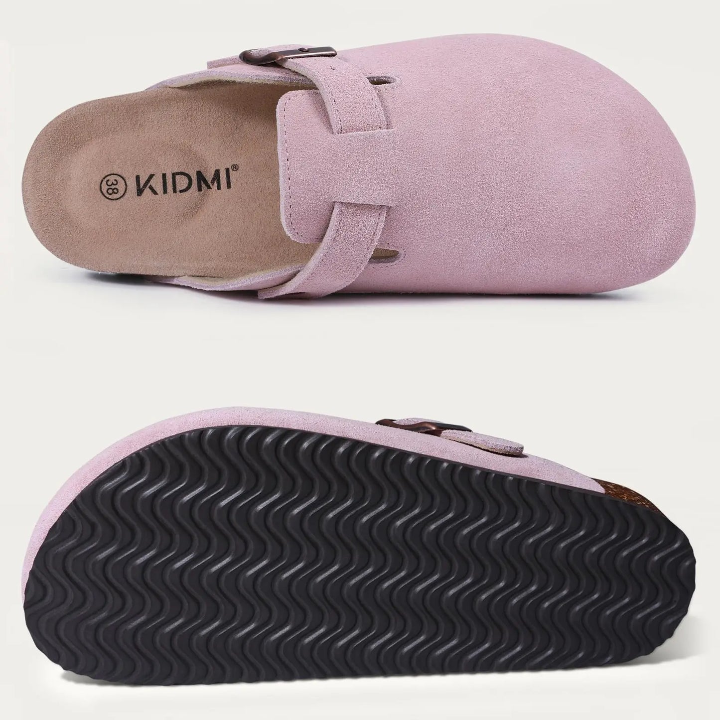 Comwarm Buckle Clogs For Women Men New Genuine Suede Clogs with Arch Support Soft Cork Footbed Mules Fashion Thick Beach Sandals Pi-Mart
