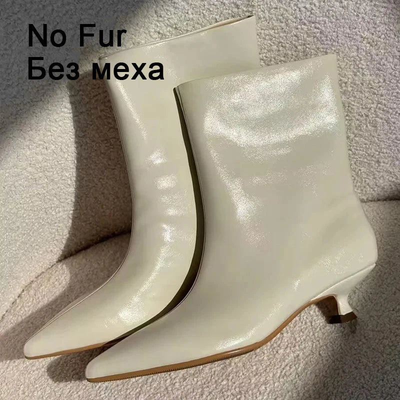 JOZHAMTA Size 34-43 Women Real Leather Ankle Boots Fashion Mid Heels Shoes For Winter Boots Pointy Office Lady Daily Dress Shoes Pi-Mart
