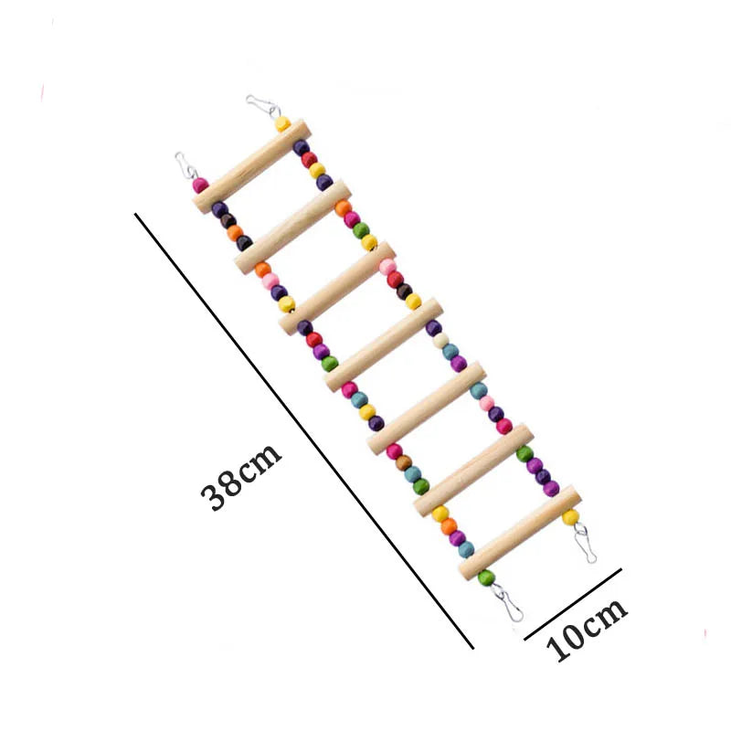Wooden Bird Toys Small Parrot Chewing Training Toys Cotton Rope Swing Hanging Ring Bell Bird Cage Climbing Ladders Pet Supplies Pi-Mart