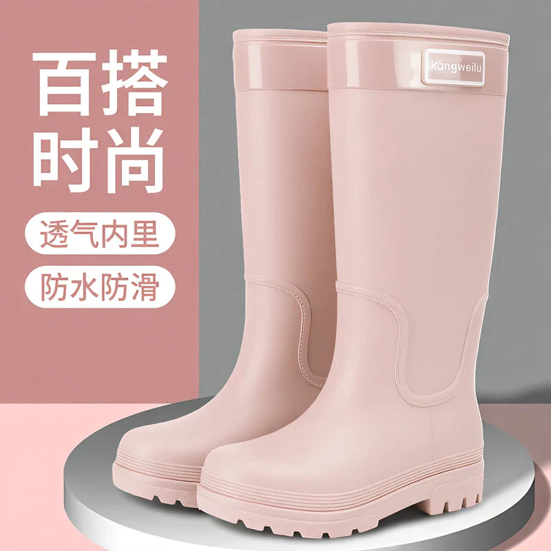 High-top rain boots, women's rain boots, lined adult outer wear, waterproof hiking boots, anti-slip shoes, durable sole LadyShow.Store