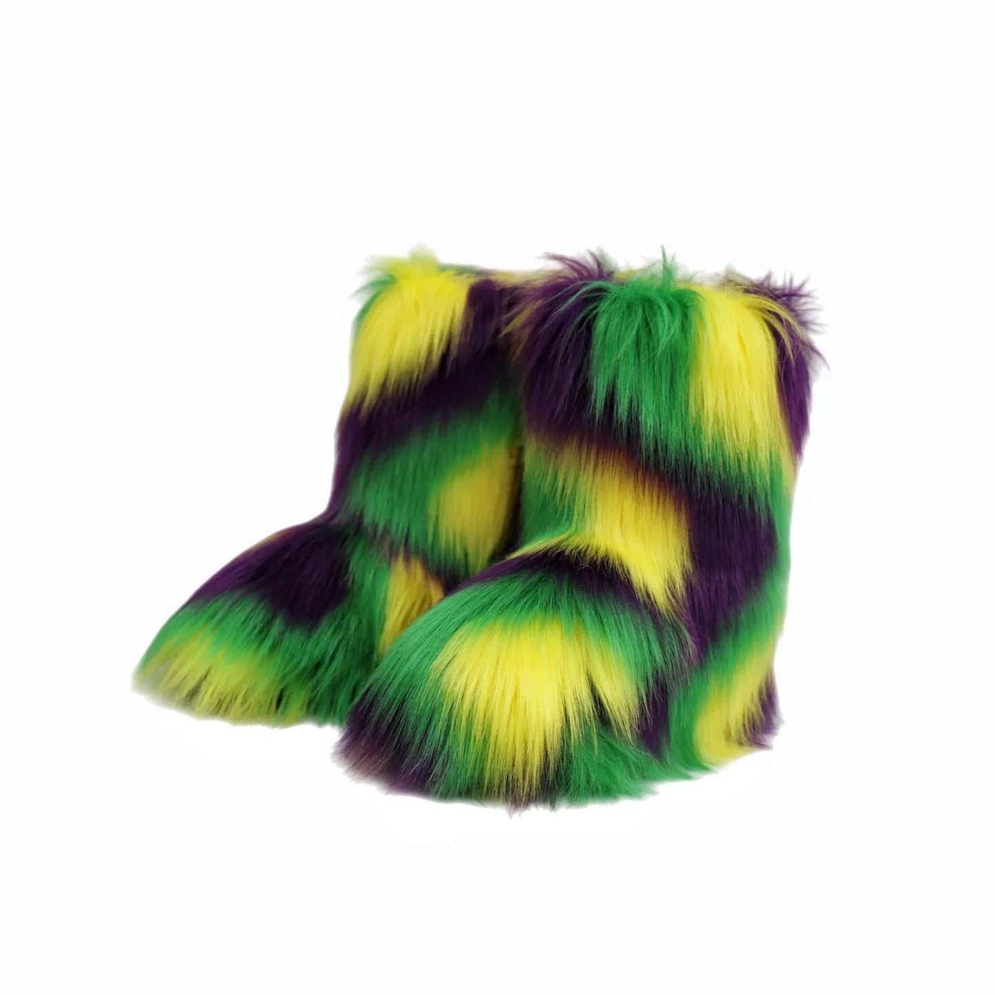 New Winter Fur Onepiece Raccoon Fur Female Snow Boots Fur Shoes Outdoor Mid Leg Boots LadyShow.Store