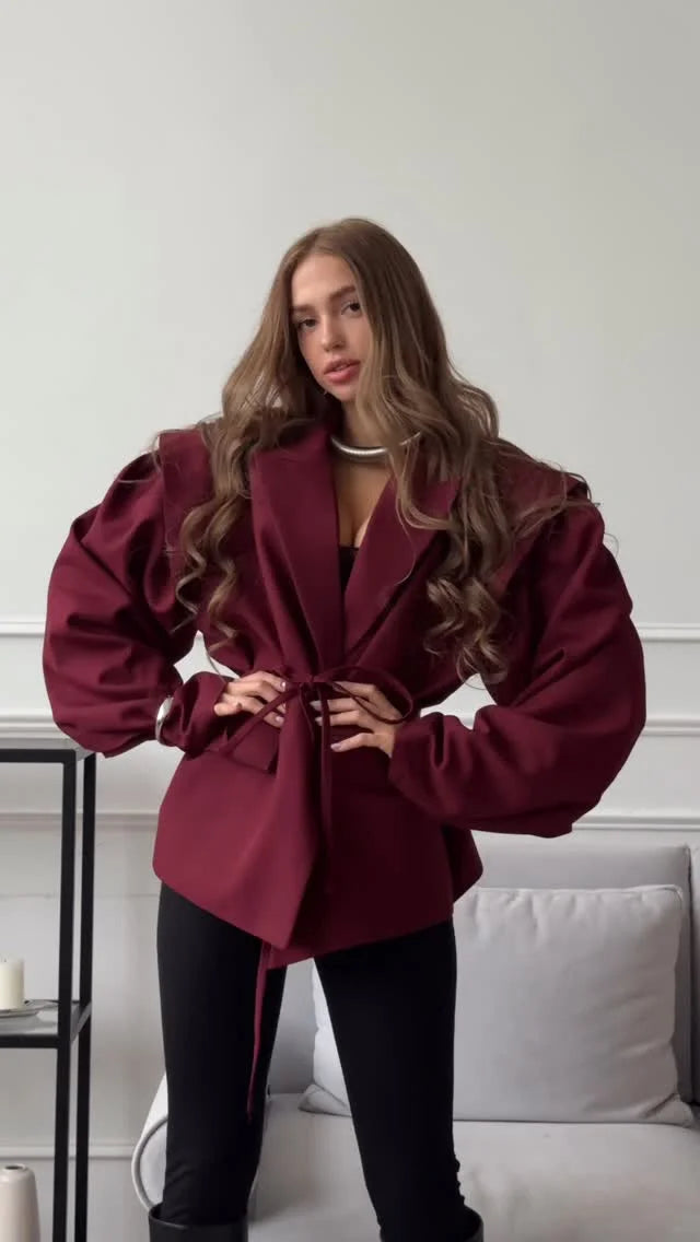 Chic Oversize Floral Printed Women Jacket Padded Lapel Lace Up Loose Coat Long Sleeve High Waist Outwears 2025 Lady Streetwear LadyShow.Store
