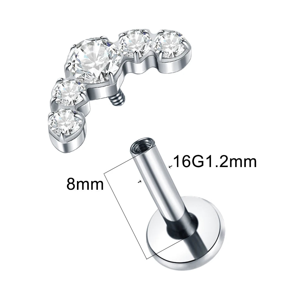 1Pc G23 Titanium Cartilage Stud Earrings for Women Lip Stud Labret Piercing Helix Daith Piercing Body Jewelry Pi-Mart