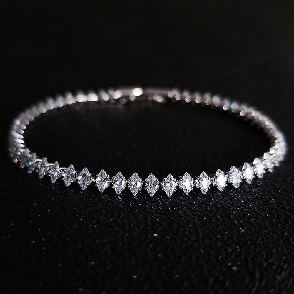 2024 New Marquise Oval Square Cut Luxury Silver Color on Hand Tennis Bracelet Bangle for Women Party Gift Jewelry S7062 Pi-Mart