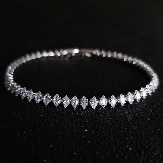 2024 New Marquise Oval Square Cut Luxury Silver Color on Hand Tennis Bracelet Bangle for Women Party Gift Jewelry S7062 Pi-Mart