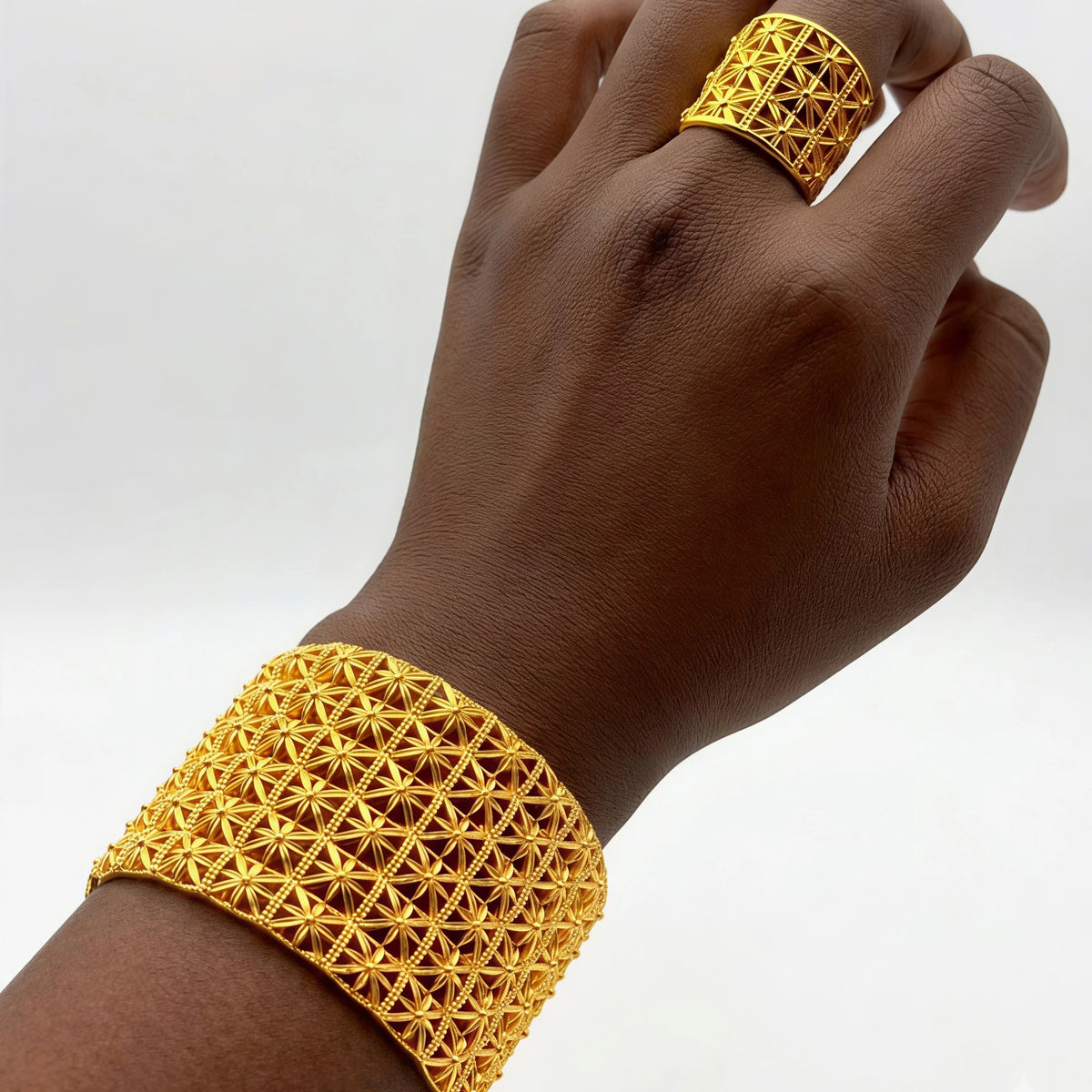 Indian Gold Color Tassel Bracelets Ring For Women Dubai African Hard Charm Bangles Wedding Arabic Hand Jewelry Party Gifts Pi-Mart