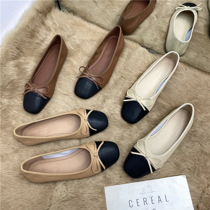 Large Size 44 45 46 47 48 Flat Shoes Women's Spring  Autumn Bow New Square Toe Shallow Ladies Shoes loafers women zapatos mujer Pi-Mart