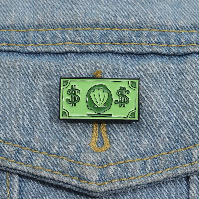 Green USD Symbol Enamel Pin Custom Wealth Money Cartoon Cute Anime Currency Brooches Lapel Badges Jewelry Kid Fans Gift Pi-Mart