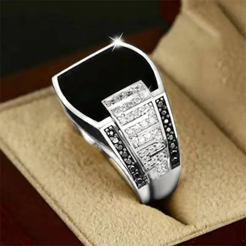 1PC/Lot Men's Silver Gold Alloy Drip-Glaze Rhinestone Wide Band Ring Perfect For Daily Wear Great Accessory Gift Pi-Mart
