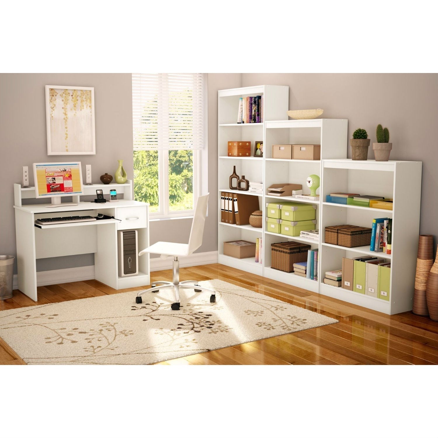 Contemporary Home Office Computer Desk in White Wood Finish LuxuryLifeWay Online Store
