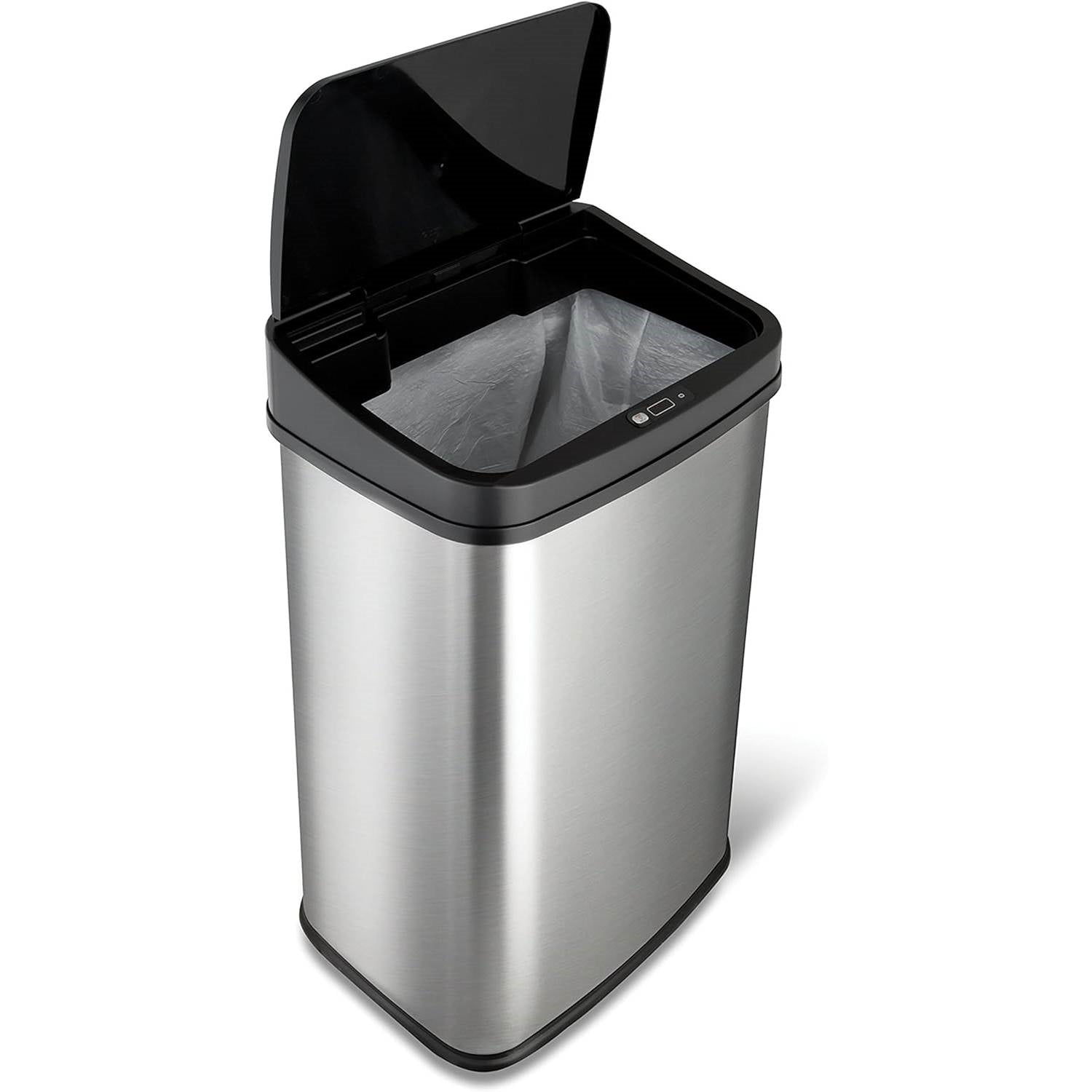 Silver/Black 13-Gallon Stainless Steel Kitchen Trash Can with Motion Sensor Lid LuxuryLifeWay Online Store