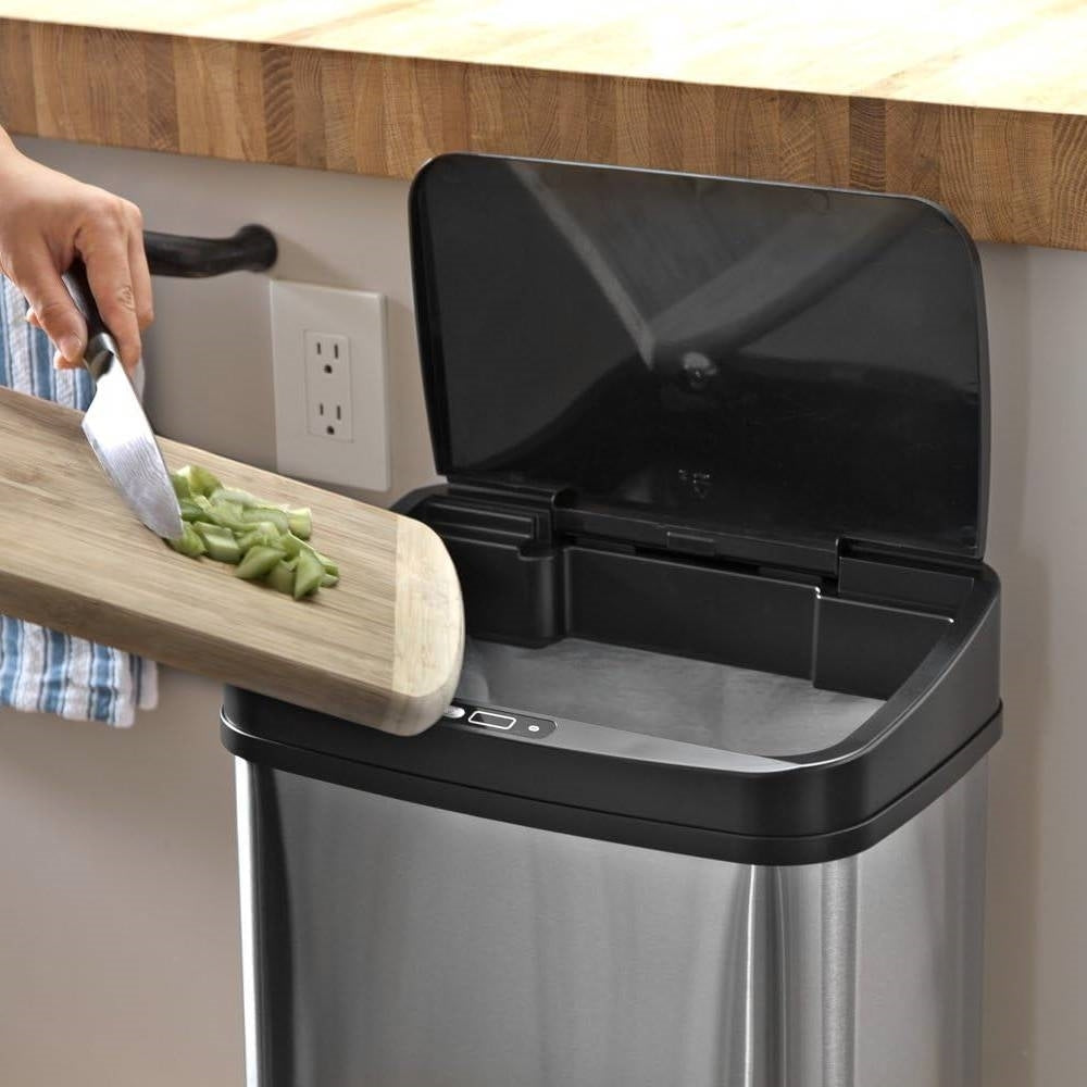 Silver/Black 13-Gallon Stainless Steel Kitchen Trash Can with Motion Sensor Lid LuxuryLifeWay Online Store