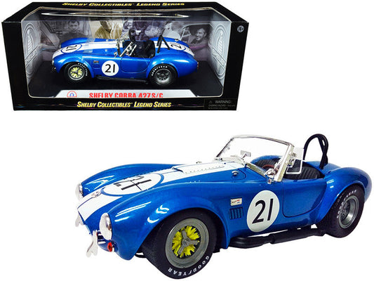 Shelby Cobra 427 S/C #21 Blue Metallic with White Stripes 1/18 Diecast Model Car by Shelby Collectibles LuxuryLifeWay Online Store