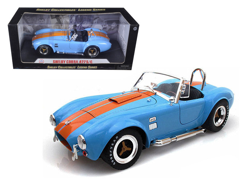1965 Shelby Cobra 427 S/C Blue With Orange Stripes 1/18 Diecast Model Car by Shelby Collectibles LuxuryLifeWay Online Store