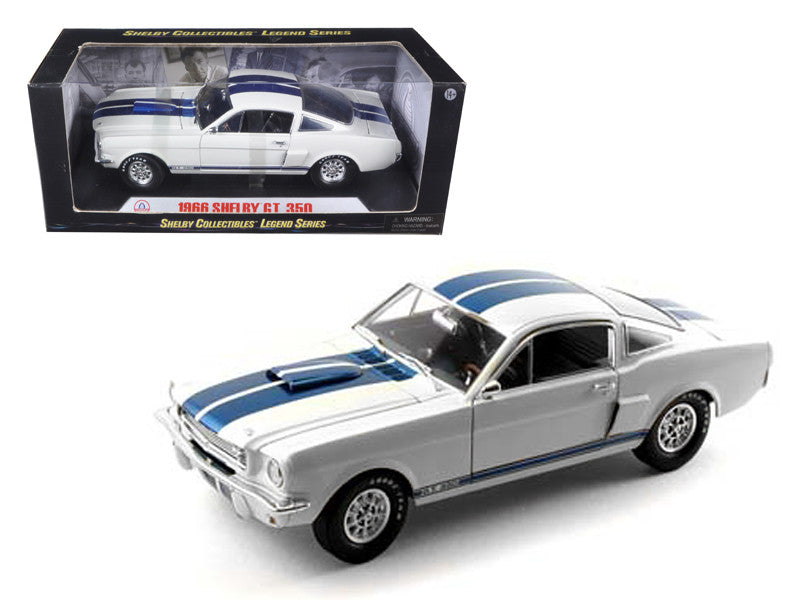 1966 Ford Mustang Shelby GT350 White with Blue Stripes 1/18 Diecast Model Car by Shelby Collectibles LuxuryLifeWay Online Store