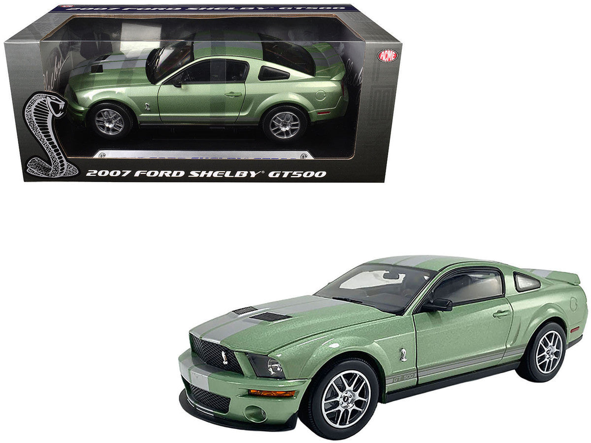 2007 Ford Shelby GT500 Lime Green Metallic with Silver Stripes "Shelby Collectibles" Series 1/18 Diecast Model Car by ACME LuxuryLifeWay Online Store