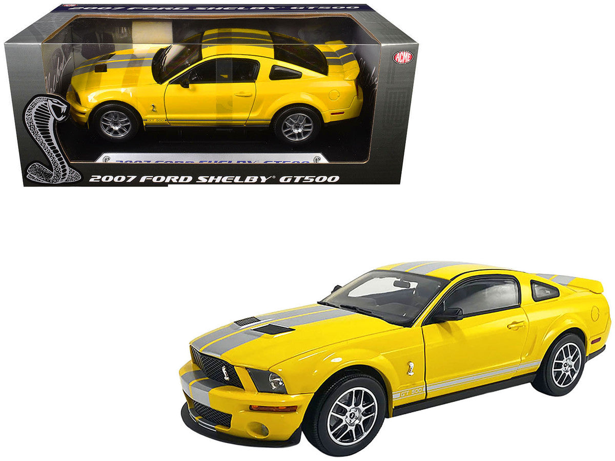 2007 Ford Shelby GT500 Yellow with Silver Stripes "Shelby Collectibles" Series 1/18 Diecast Model Car by ACME LuxuryLifeWay Online Store