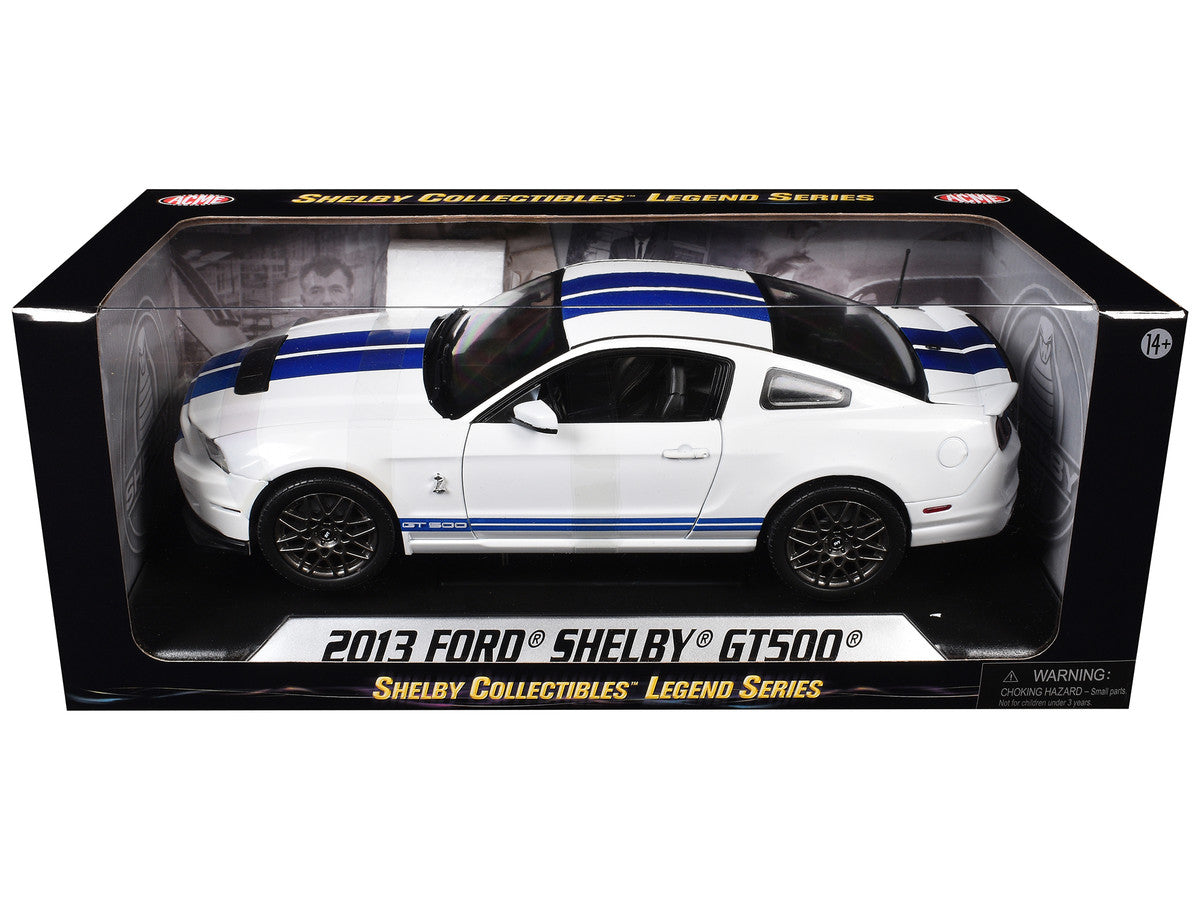 2013 Ford Shelby Cobra GT500 SVT White with Blue Stripes 1/18 Diecast Car Model by Shelby Collectibles LuxuryLifeWay Online Store